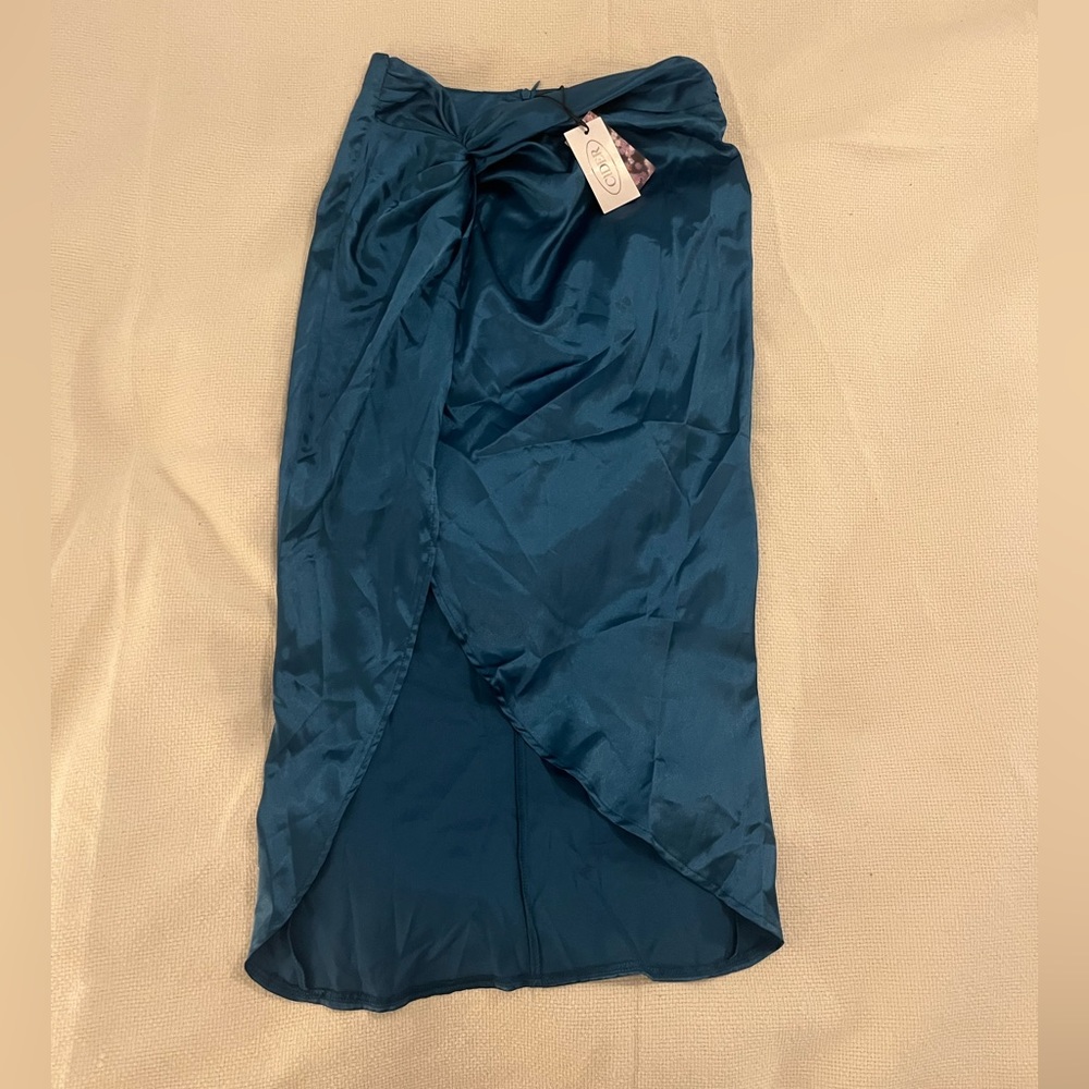 Blue silk midi skirt